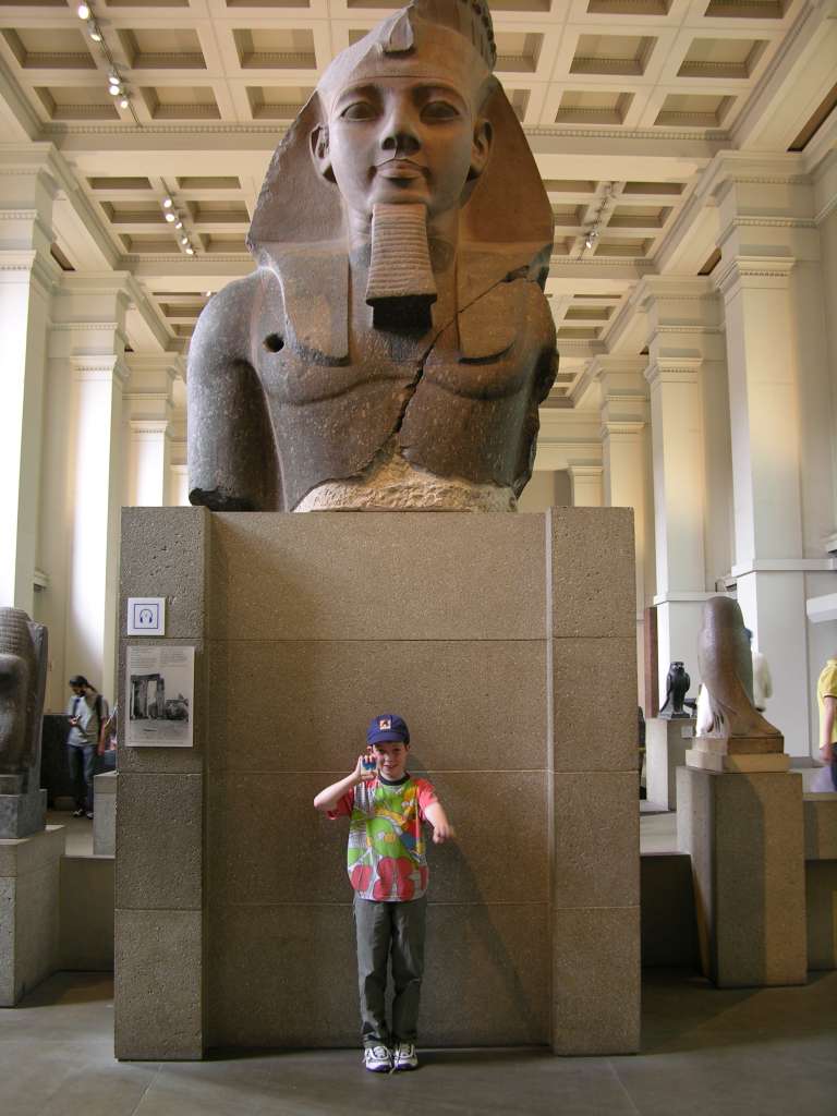 British Museum Top 20 02-1 Colossal Bust of Ramesses II and Pete 2. Ramesses II bust � Thebes, 1250BC, 267cm high. This fragment of the statue of Ramesses II (1279-1213 BC) was retrieved from the mortuary temple of Ramesses at Thebes by Giovanni Belzoni in 1816. The imminent arrival of the head in England in 1818 inspired the poet Percy Bysshe Shelley to write Ozymandias: My name is Ozymandias, king of kings. Look on my works, ye mighty, and despair! Nothing beside remains. Round the decay. Of that colossal wreck, boundless and bare. The lone and level sands stretch far away.